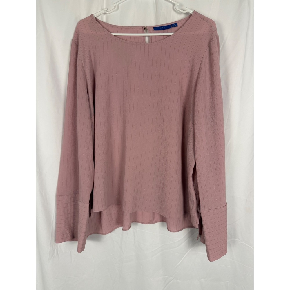 Apt. 9 Womens XL Pink Metallic Pinstripe Long Sleeve Blouse Keyhole Back Top